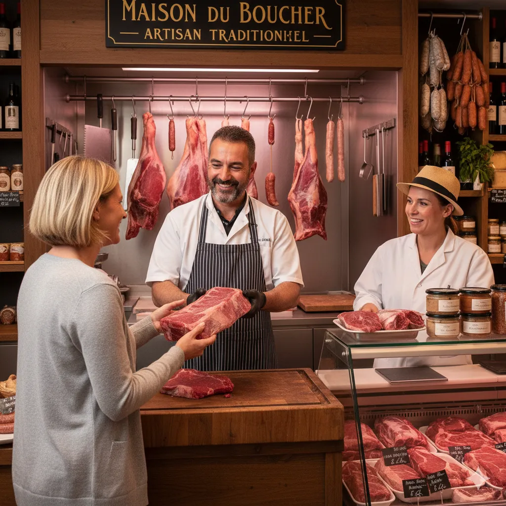 Vitrine réfrigérée avec pièces de viande sélectionnées