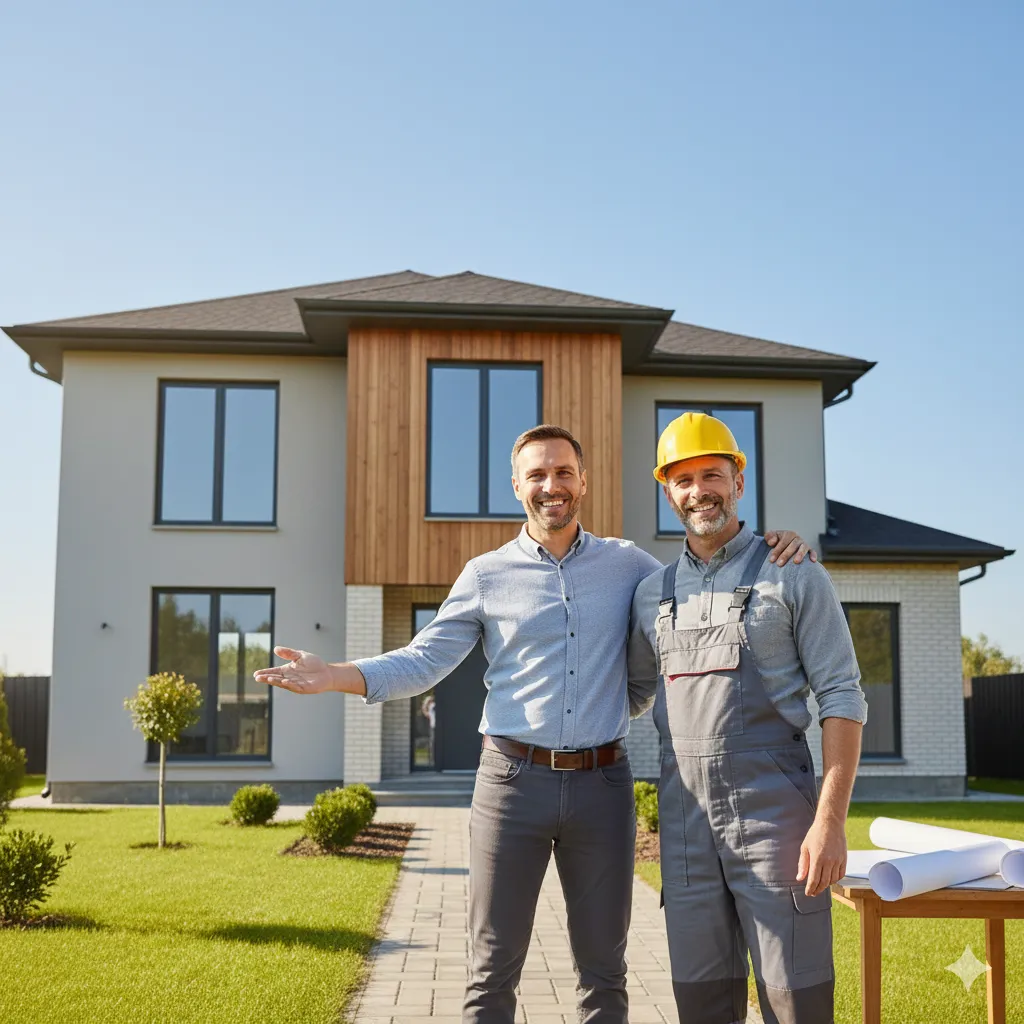 Remise des clés devant une maison moderne