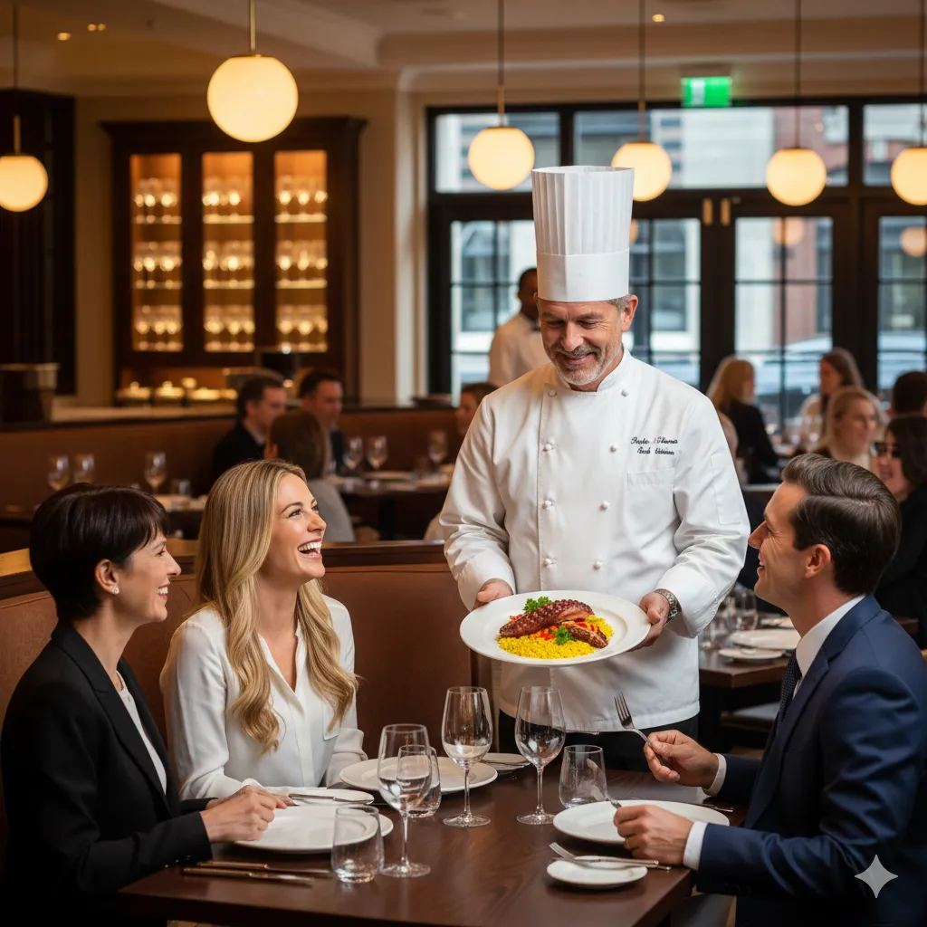 Le chef présentant notre dernière recette aux clients